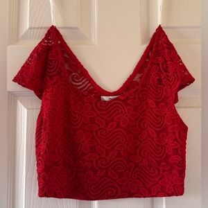 Red Lace Fitted Crop Top